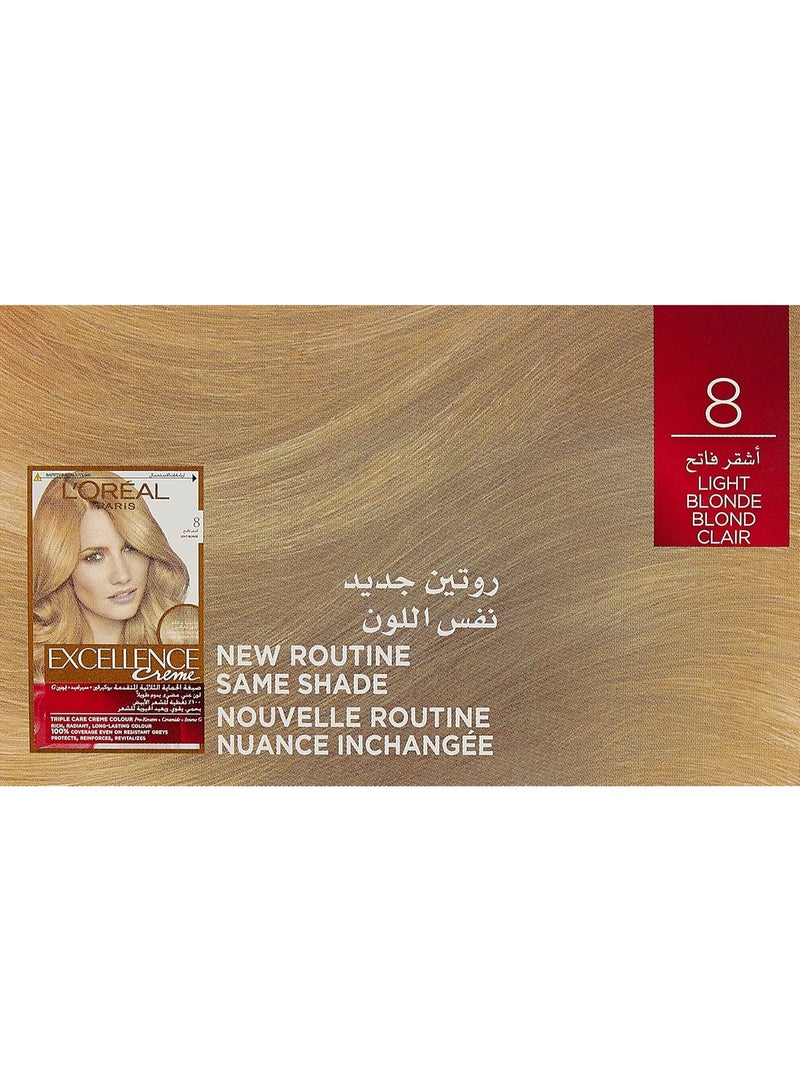 لوريال باريس إكسيلنس كريم للعناية الثلاثية، لون 8 أشقر كلير (قد يختلف التغليف، تغليف عربي/إنجليزي) - Image 2